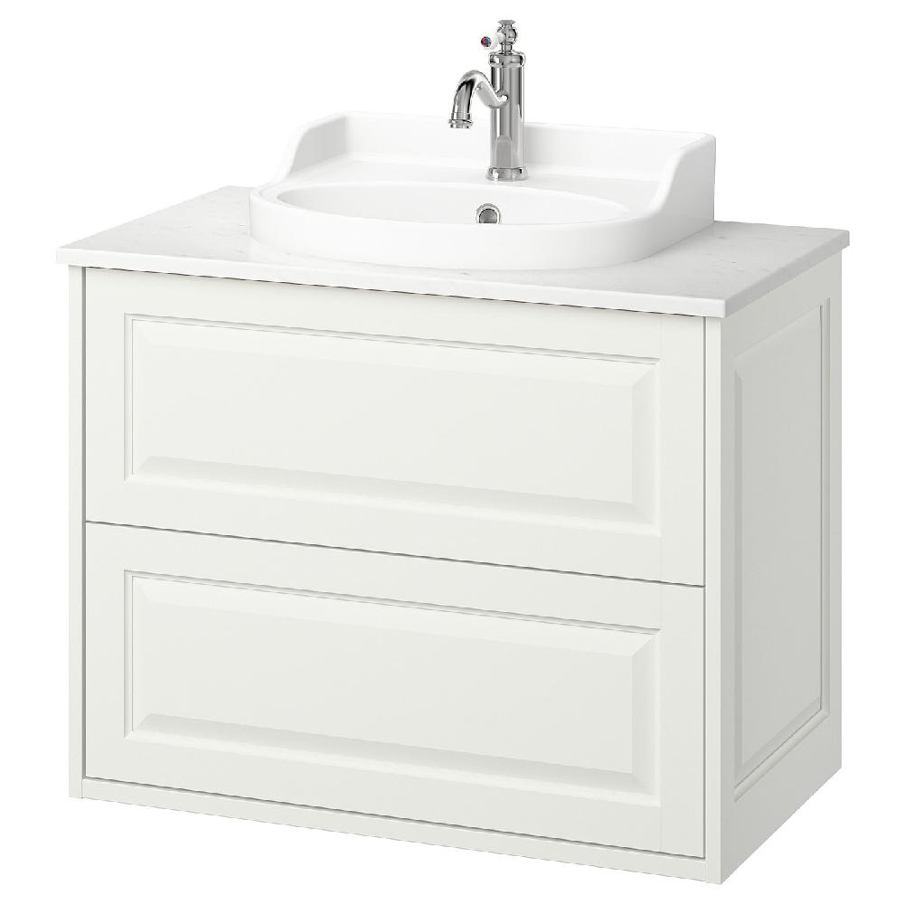 IKEA TÄNNFORSEN / RUTSJÖN Waschbschr+Schubladen/Waschb/Mibatt weiß/weiß marmoriert 82x49x76 cm