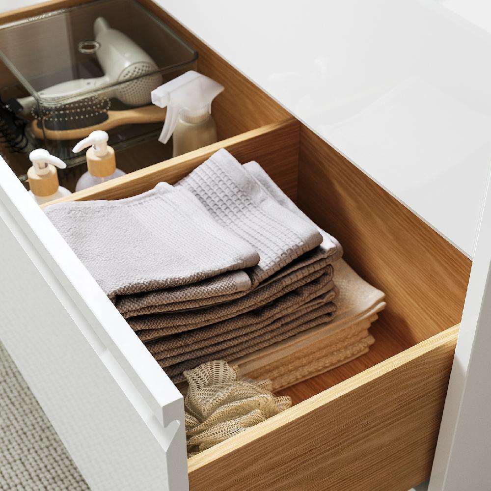 IKEA ÄNGSJÖN / BACKSJÖN Waschbschr+Schubladen/Waschb/Mibatt Hochglanz weiß/Bambus 102x49x71 cm Vierteljährliche Förderung