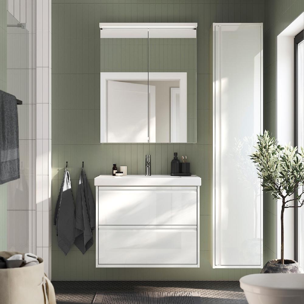 IKEA ÄNGSJÖN / ORRSJÖN Waschbschr+Schubladen/Waschb/Mibatt Hochglanz weiß 82x49x69 cm Bis zu 55% Rabatt