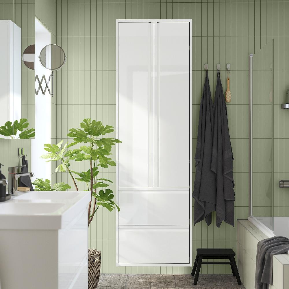 IKEA ÄNGSJÖN Hochschrank mit Türen/Schubladen Hochglanz weiß 60x35x195 cm Riesige Rabatte