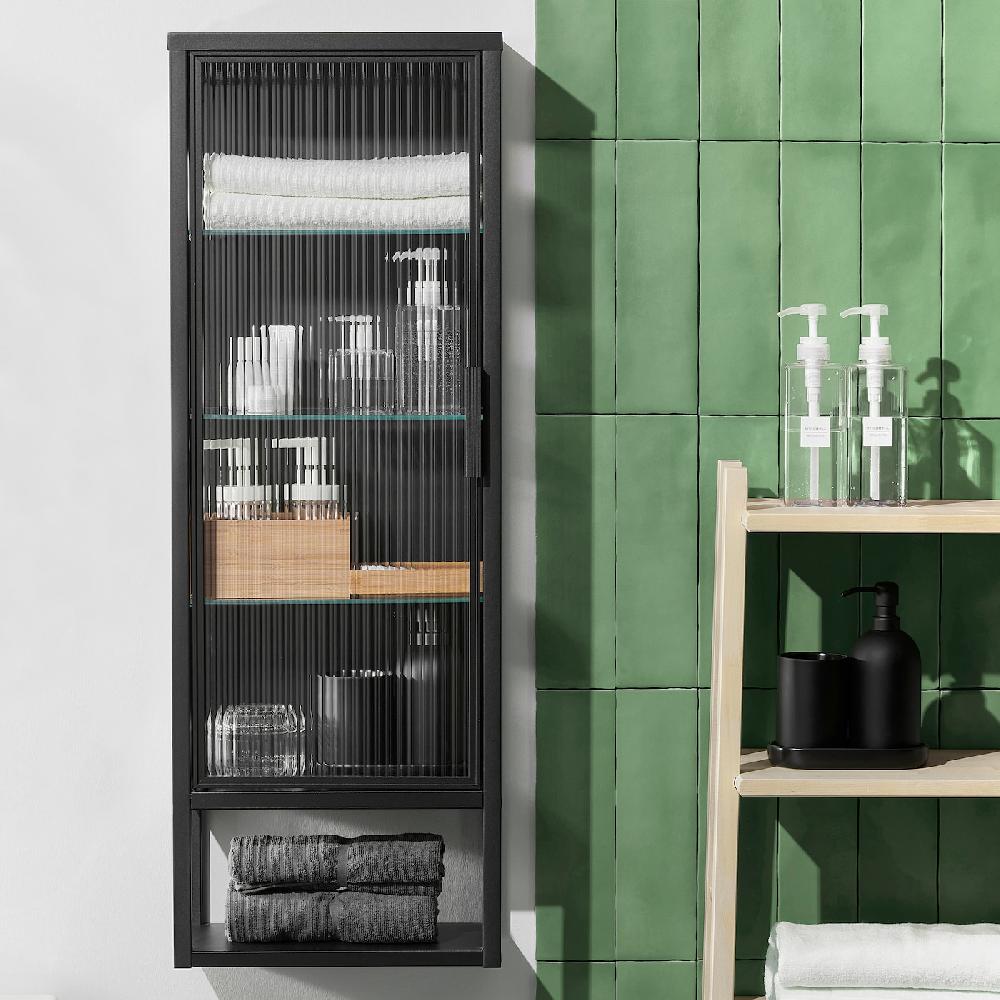 IKEA MOSSJÖN Wandschrank mit Böden/Glastür anthrazit 36x18x102 cm Sonderangebot