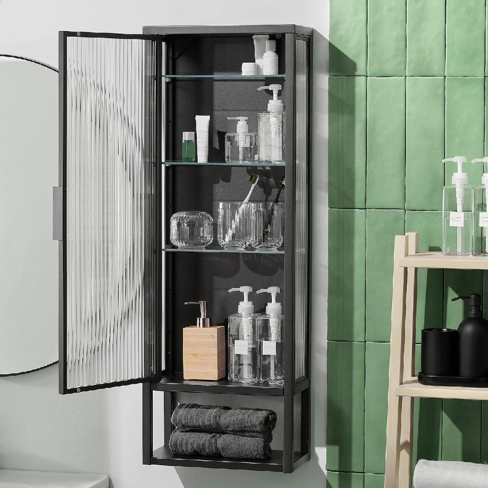 IKEA MOSSJÖN Wandschrank mit Böden/Glastür anthrazit 36x18x102 cm Sonderangebot