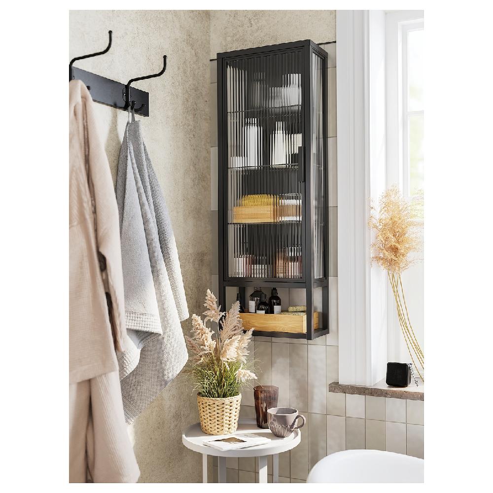 IKEA MOSSJÖN Wandschrank mit Böden/Glastür anthrazit 36x18x102 cm Sonderangebot