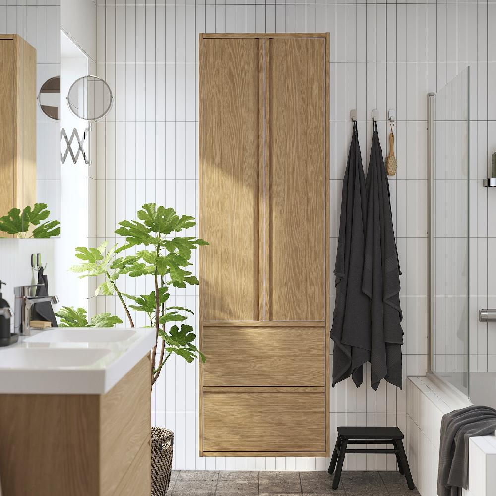 IKEA ÄNGSJÖN Hochschrank mit Türen/Schubladen Eichenachbildung 60x35x195 cm Saisonschlussverkauf