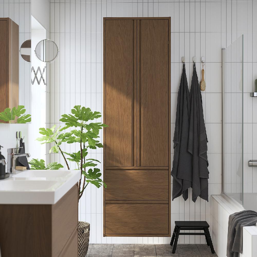 IKEA ÄNGSJÖN Hochschrank mit Türen/Schubladen braun Eichenachbildung 60x35x195 cm Weihnachtsangebot