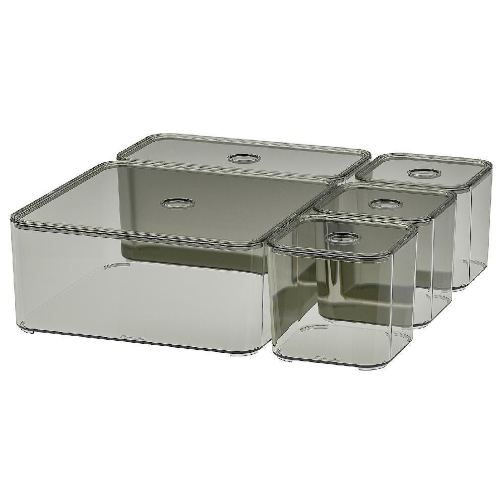 IKEA VISSLAÅN Kasten mit Deckel 5er-Set grau