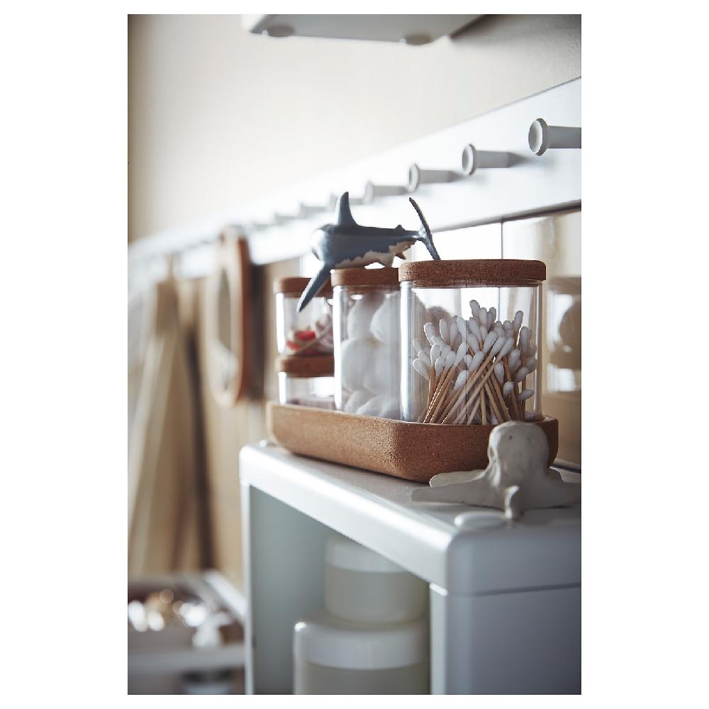 IKEA SAXBORGA 4 Gläser/Deckel + Tablett 5er-Set Glas Kork Blitzangebot