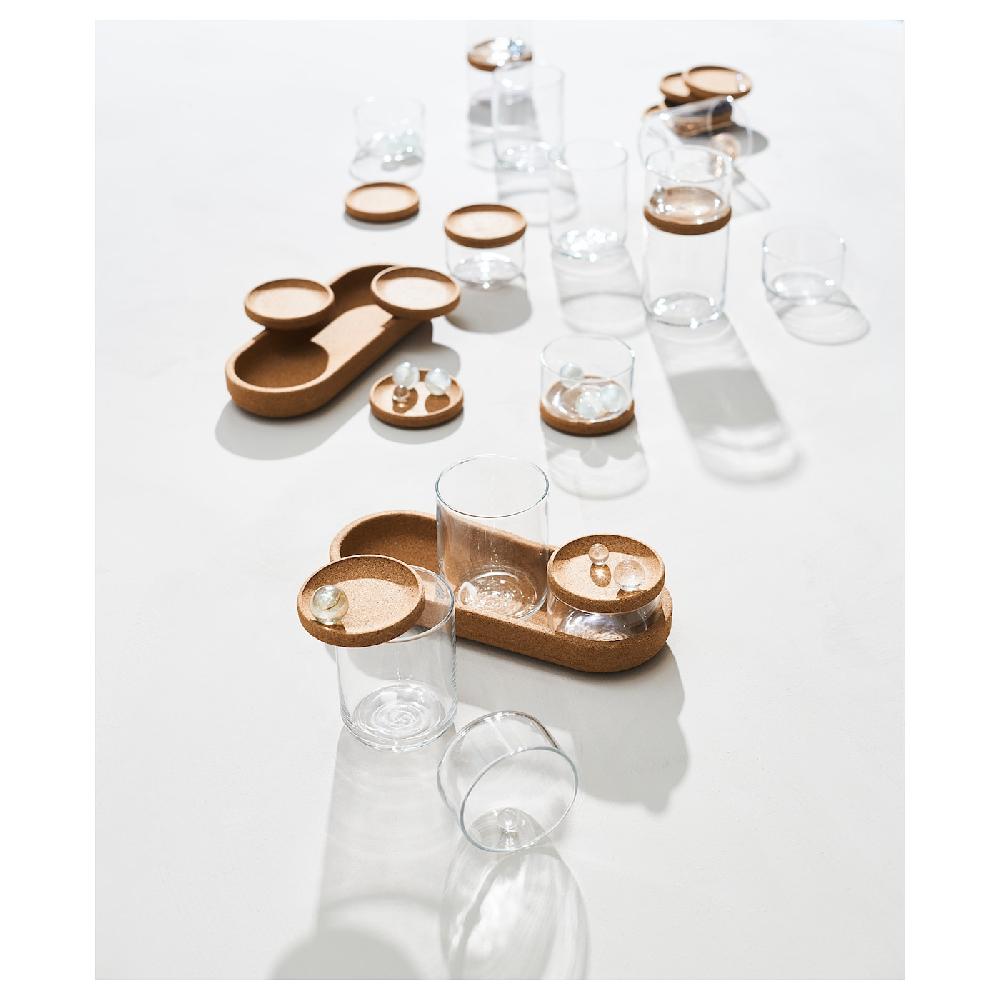 IKEA SAXBORGA 4 Gläser/Deckel + Tablett 5er-Set Glas Kork Blitzangebot