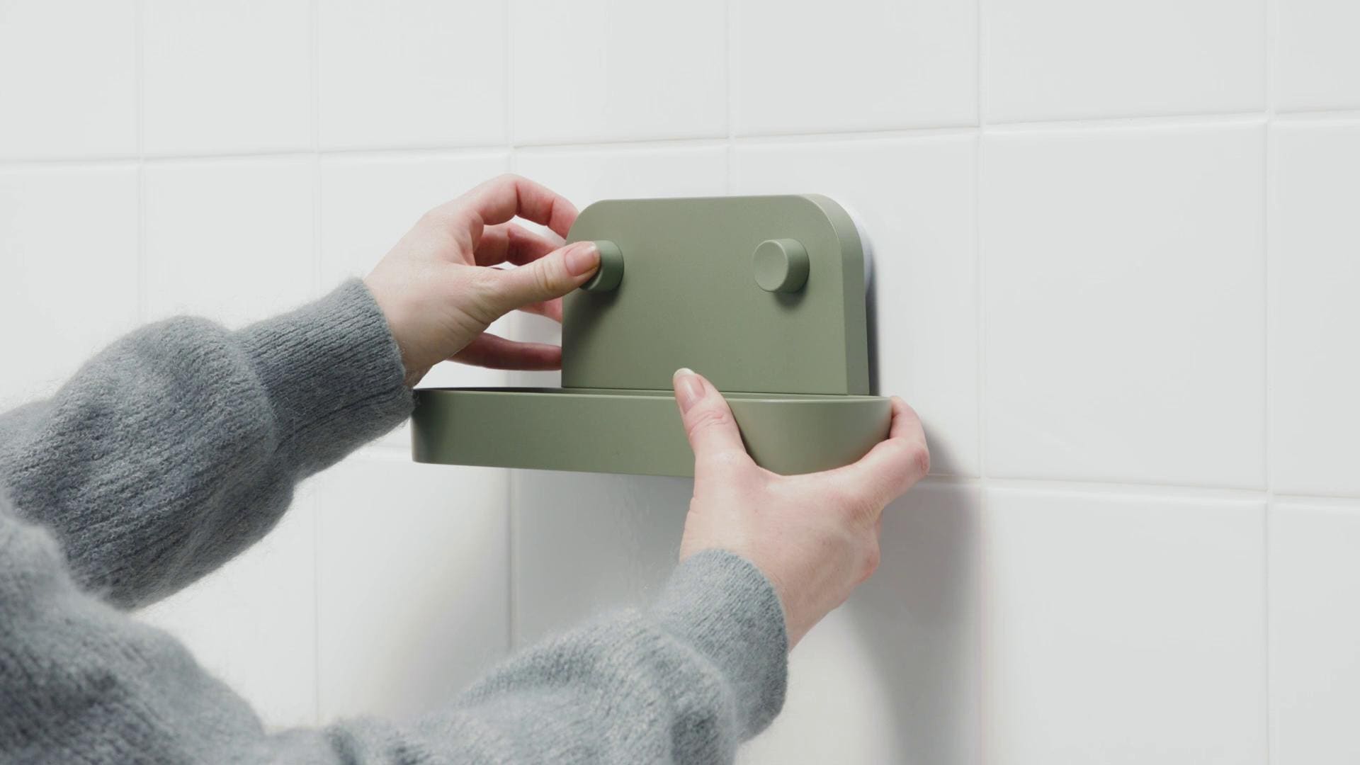 IKEA ÖBONÄS Wandregal mit Saugnapf graugrün 28 cm Super Rabatt