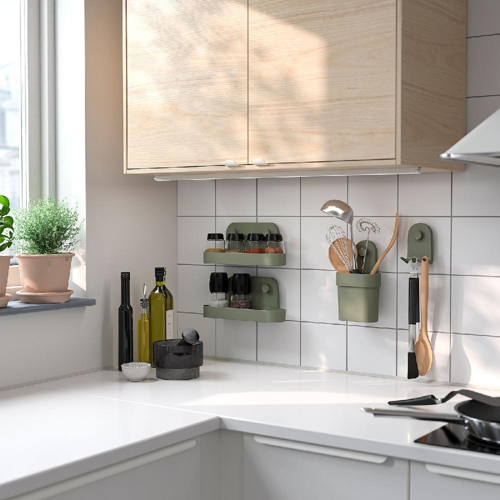 IKEA ÖBONÄS Wandregal mit Saugnapf graugrün 28 cm Super Rabatt