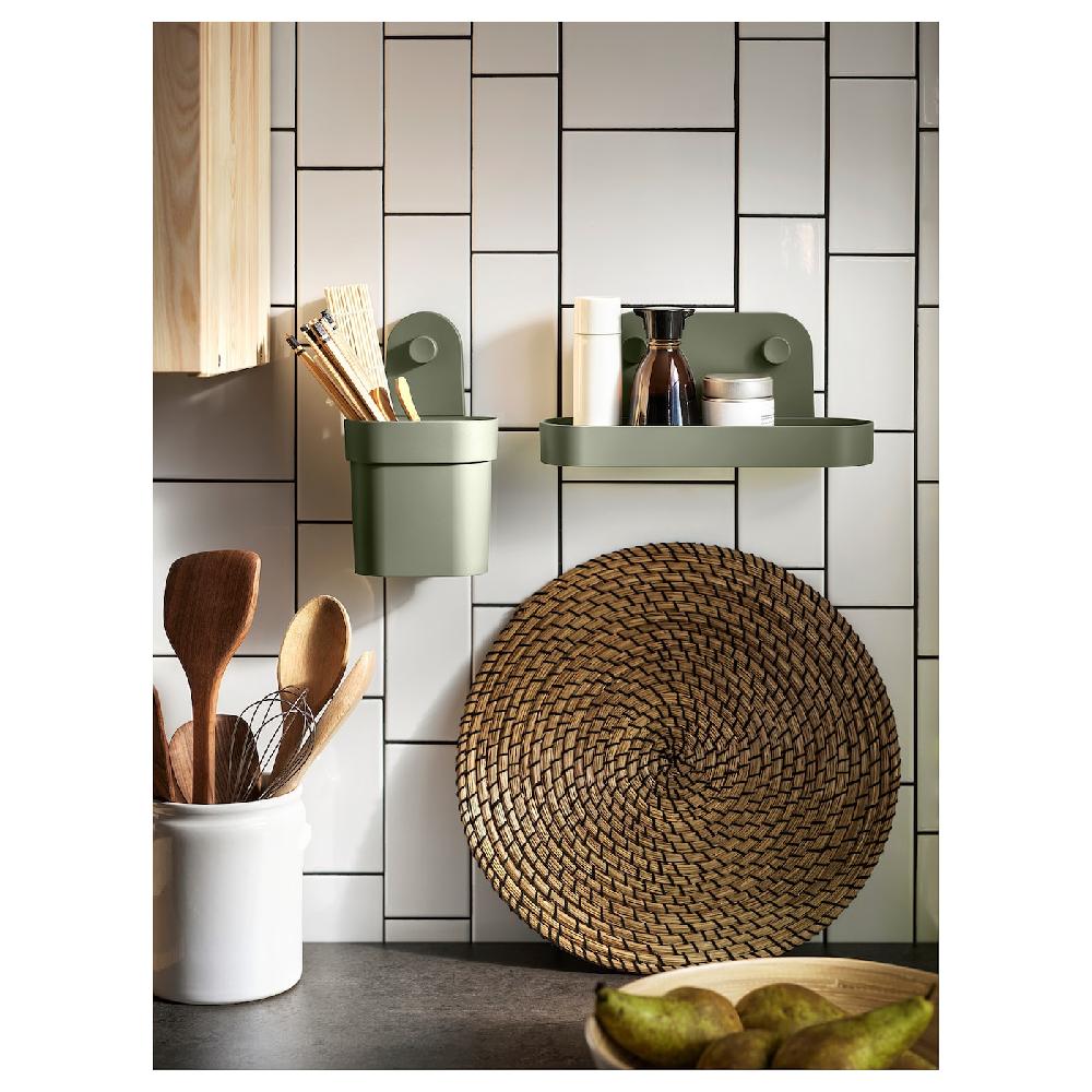 IKEA ÖBONÄS Wandregal mit Saugnapf graugrün 28 cm Super Rabatt