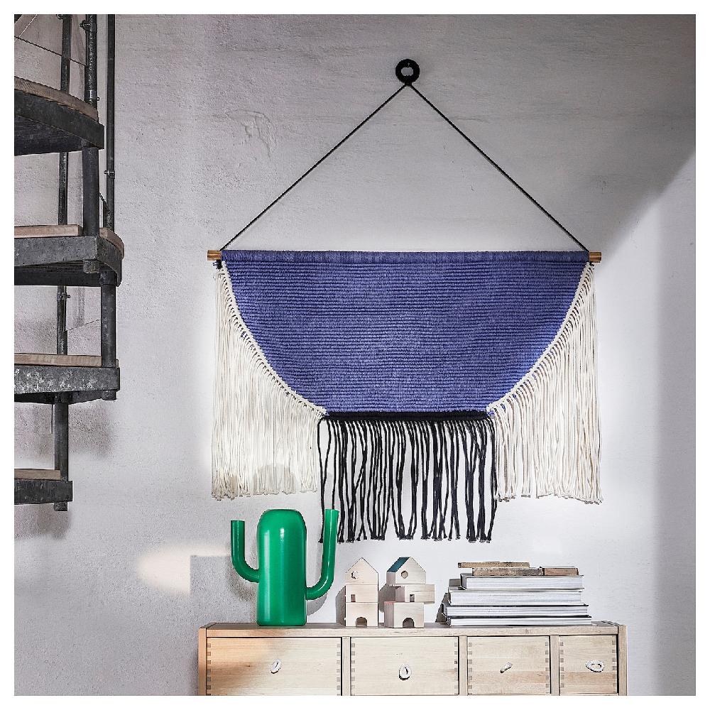 IKEA HÄNGALM Wandteppich beige schwarz/hell lilablau 85x60 cm Osterangebot