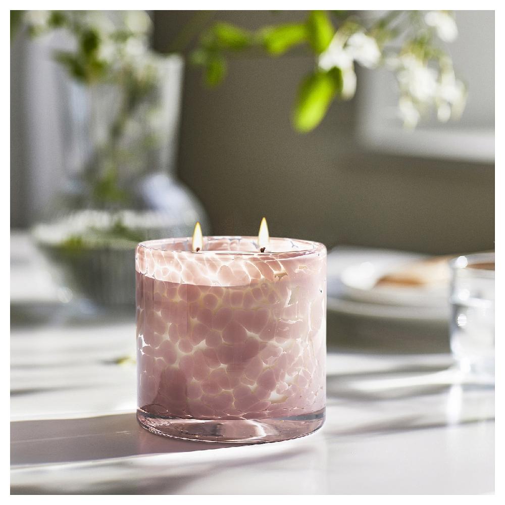IKEA LUGNARE Duftkerze im Glas 2 Dochte Jasmin/hellrosa 50 Std Valentinstagsangebot