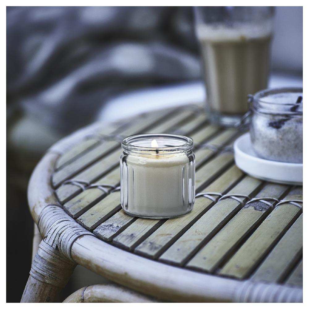 IKEA JÄMLIK Duftkerze im Glas Vanille/hellbeige 12 Std Jubiläumsangebot