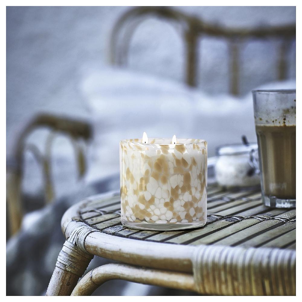 IKEA JÄMLIK Duftkerze im Glas 2 Dochte Vanille/helles Graubeige 50 Std Neueste Mode