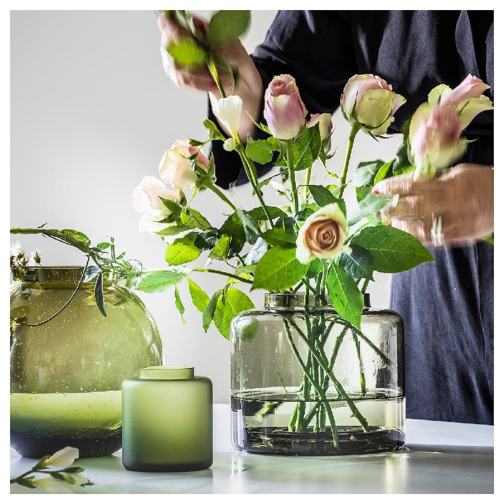 IKEA KONSTFULL Vase grünbraun 16 cm Kostenlose Rückgabe