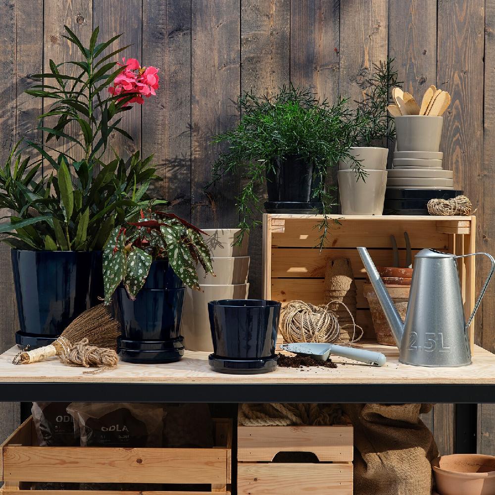 IKEA KLOTLÖNN Blumentopf mit Untersetzer drinnen/draußen/grau/beige 15 cm Schlussverkauf