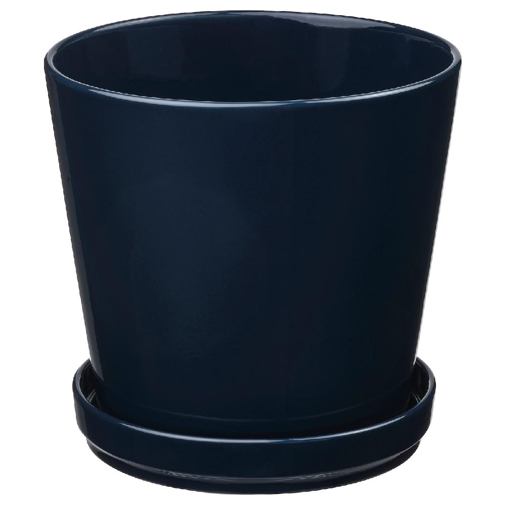 IKEA KLOTLÖNN Blumentopf mit Untersetzer drinnen/draußen/schwarzblau 19 cm
