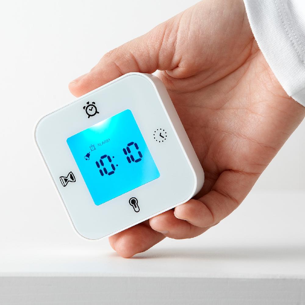 IKEA KLOCKIS Uhr/Thermometer/Wecker/Timer weiß 7x7 cm Letzter Tag