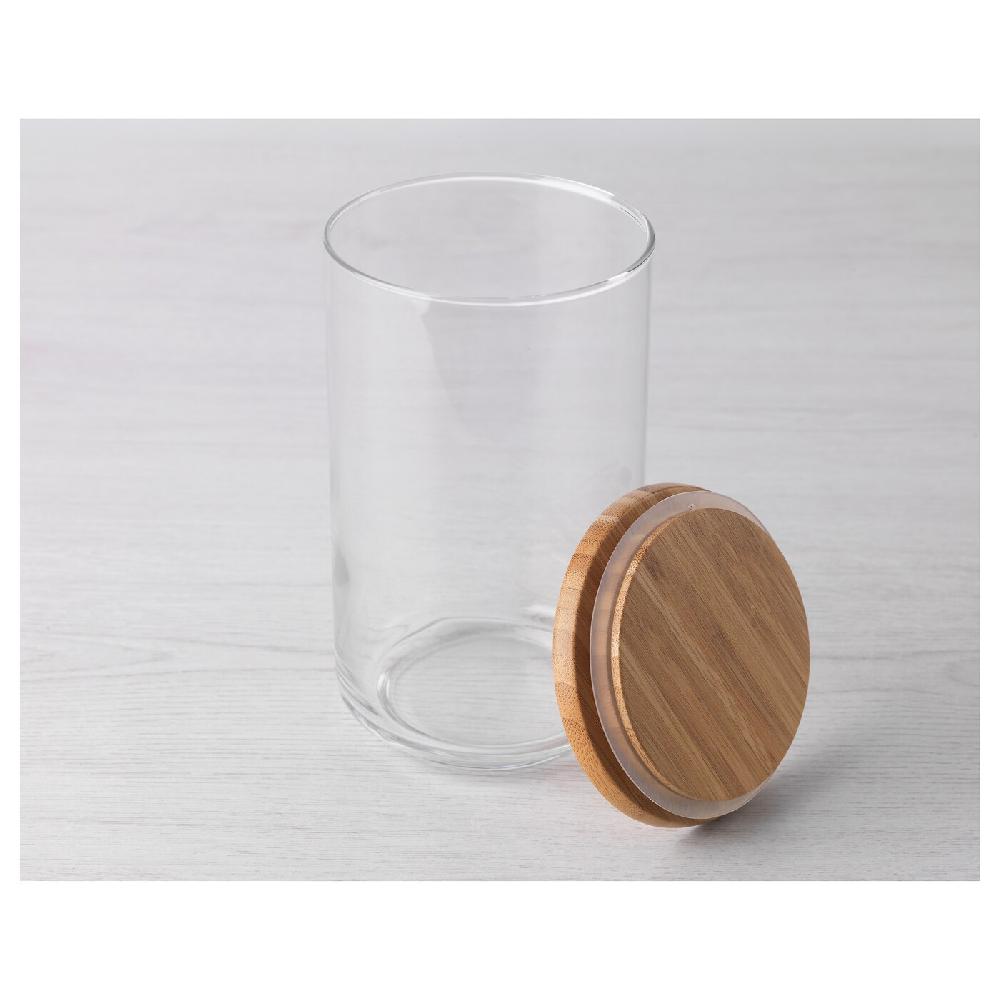 IKEA EKLATANT Dose mit Deckel Klarglas/Bambus 1.1 l Sonderangebot der Fabrik