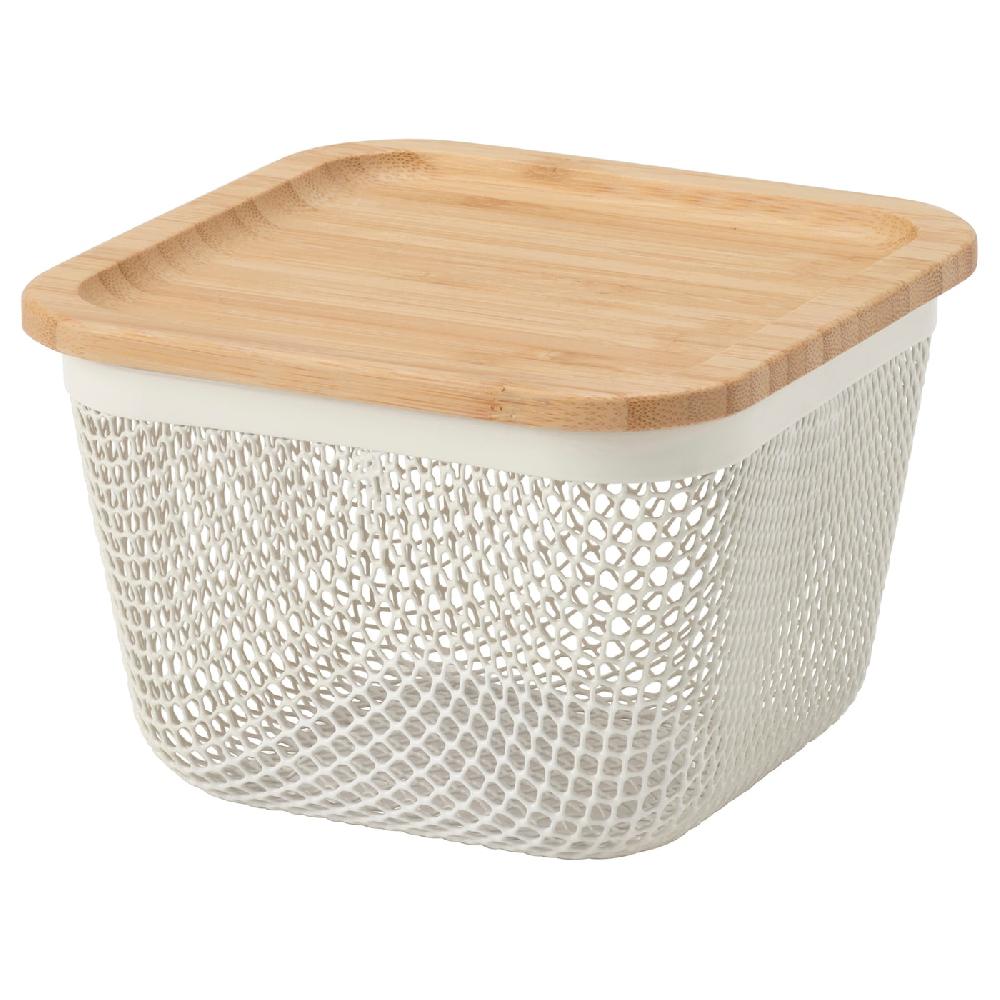 IKEA IKEA 365+ Korb f Lebensmittelaufb. mit Deckel quadratisch Metall/weiß Bambus 15x15x11 cm