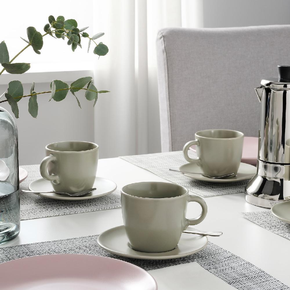 IKEA FÄRGKLAR Tasse mit Untertasse mattiert grün 25 cl Verkauf