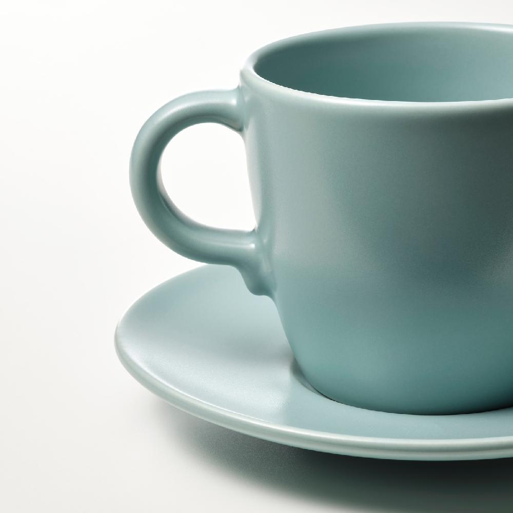 IKEA FÄRGKLAR Tasse mit Untertasse mattiert helltürkis 25 cl Günstiger Verkauf