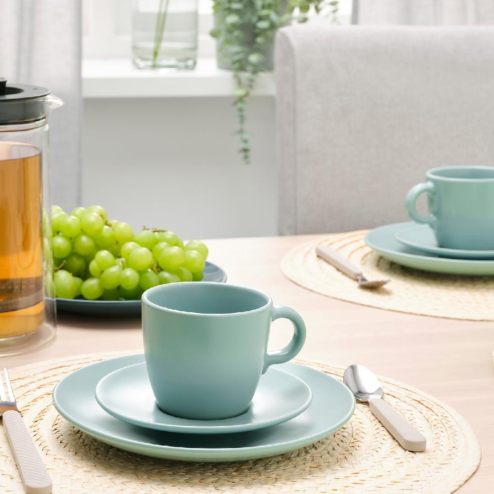 IKEA FÄRGKLAR Tasse mit Untertasse mattiert helltürkis 25 cl Günstiger Verkauf