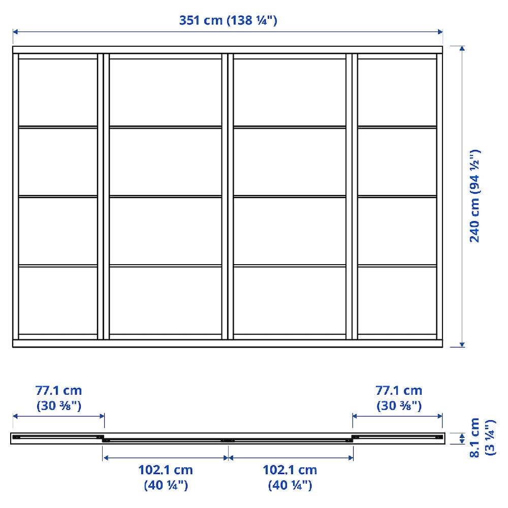 IKEA SKYTTA / FÄRVIK Schiebetür-Kombination weiß/weiß Glas 351x240 cm 50% Rabatt für begrenzte Zeit