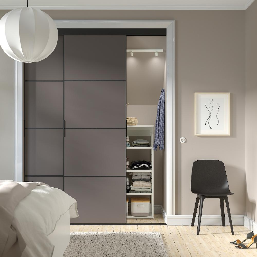 IKEA SKYTTA / MEHAMN Schiebetür-Kombination schwarz/doppelseitig dunkelgrau 177x240 cm Verkauf
