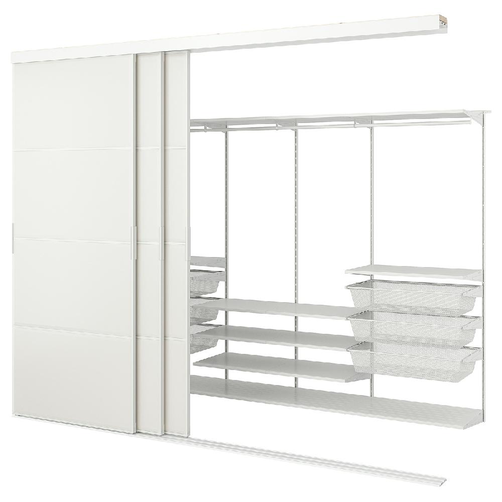 IKEA SKYTTA / BOAXEL Kleiderschrank+Schiebetüren begehb. weiß/Tjörhom weiß 301x115x240 cm