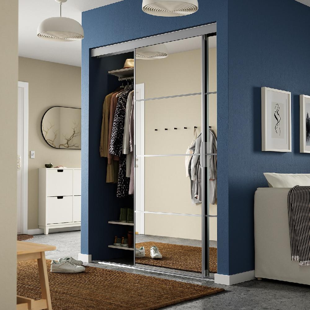 IKEA SKYTTA / AULI Schiebetür-Kombination Aluminium/Spiegelglas 152x205 cm Blitzverkäufe
