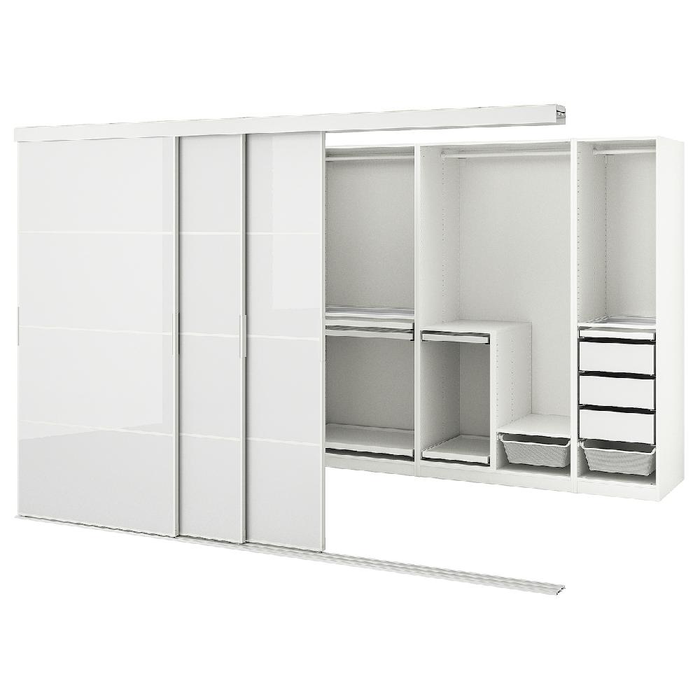 IKEA SKYTTA / PAX Kleiderschrank+Schiebetüren begehb. weiß Hokksund/Hgl hgra 301x160x205 cm