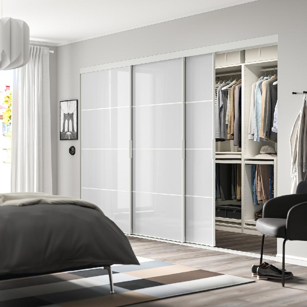 IKEA SKYTTA / PAX Kleiderschrank+Schiebetüren begehb. weiß Hokksund/Hgl hgra 301x160x205 cm Fabrikpreis