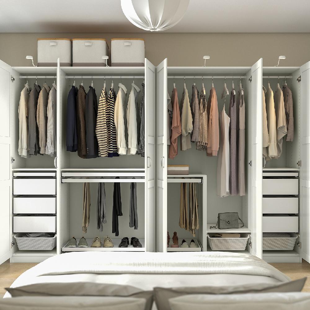 IKEA SKYTTA / PAX Kleiderschrank+Schiebetüren begehb. weiß Hokksund/Hgl hgra 301x160x205 cm Fabrikpreis