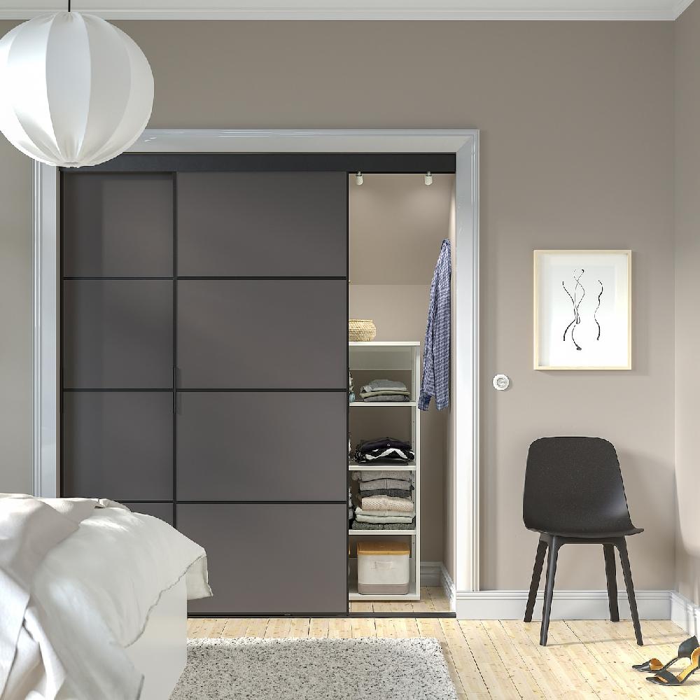 IKEA SKYTTA / MEHAMN Schiebetür-Kombination schwarz/doppelseitig dunkelgrau 177x205 cm Günstig kaufen
