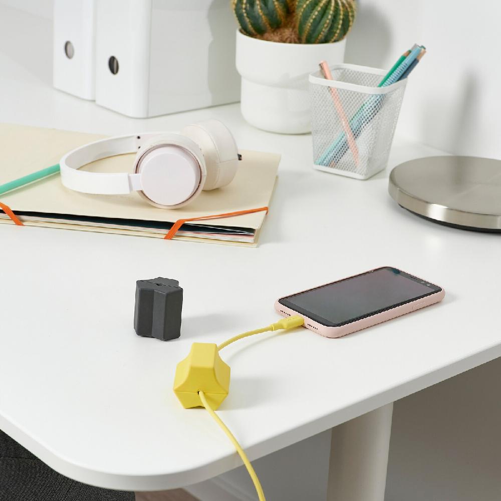 IKEA HAVSKÅL USB-Anker 2-tlg. schwarz/gelb 50% Rabatt für begrenzte Zeit