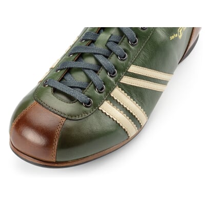 manufactum Ledersportschuh Derby Grün-Braun Räumungsverkauf
