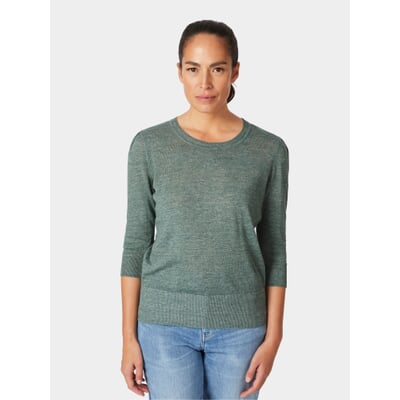 manufactum Damen-Strickshirt Dreiviertelarm Grünmelange Günstiger Verkauf