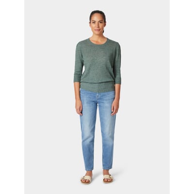 manufactum Damen-Strickshirt Dreiviertelarm Grünmelange Günstiger Verkauf