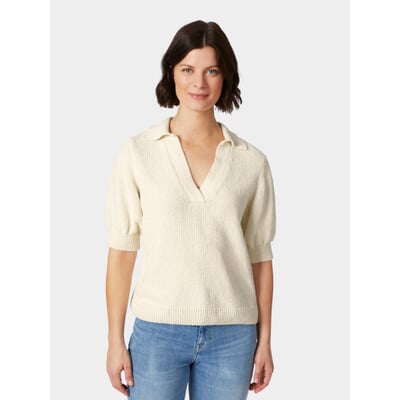 manufactum Damen-Strickpolo Bouclé Naturweiß Vatertagsangebot