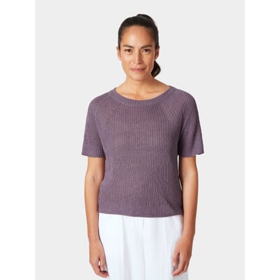manufactum Damen-Strickshirt Halbarm Leinen Flieder Valentinstagsangebot