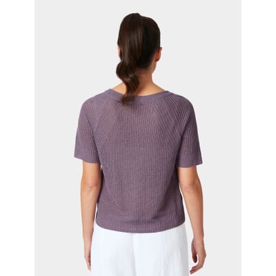 manufactum Damen-Strickshirt Halbarm Leinen Flieder Valentinstagsangebot