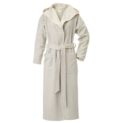 manufactum Unisex-Bademantel fein gestreift Beige-Weiß Exklusive Angebote