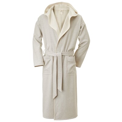 manufactum Unisex-Bademantel fein gestreift Beige-Weiß Exklusive Angebote