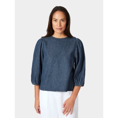 manufactum Damen-Jeansbluse 3/4-Arm Mittelblau VIP-Rabatte