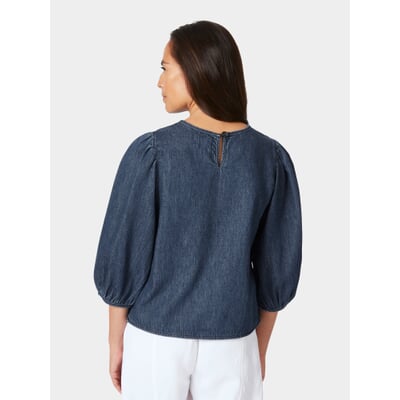 manufactum Damen-Jeansbluse 3/4-Arm Mittelblau VIP-Rabatte