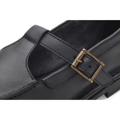 manufactum Damen-Loafer mit Riemen Schwarz Lagerräumung