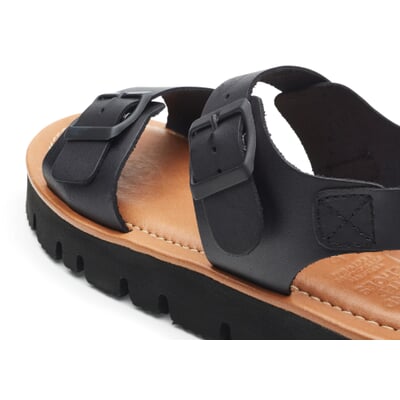 manufactum Damen-Ledersandale Schwarz Blitzangebot