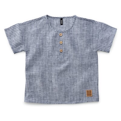 manufactum Kinder-T-Shirt Leinen gestreift Blaumelange